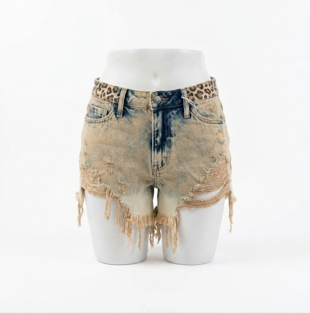 NEW VERVET BY FLYING MONKEY sienna super high-rise distressed shorts in khaki wa